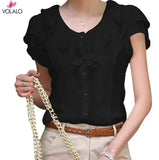 Size Women Shirts Summer Casual O-Neck Chiffon Blouse Women Top Camisa Feminina Short Sleeve Ladies Work Blouse Femme