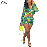 Women Tracksuit Biker Two Piece Set Print Shirt + Short Pants Streetwear Matching Set Clothes For Women