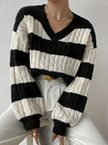 And Winter New Sweater Fashion Retro Stripe Knitted Shirt Languid Loose