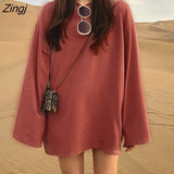 Sleeve T-shirts Women Spring Solid Long-style Loose Ins Basic Ins Casual Fashion Female T-shirt Simple All-match Korean