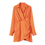 New Candy-Colored Silk Satin Long-Sleeved Dress In