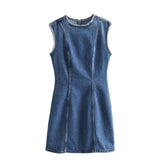 Spring Style Spliced Sleeveless Denim Dress