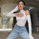 Autumn Women Basic Bodycon Bodysuits Casual Square Neck Long Sleeve Rib Knit On-Piece Tight Leotard Hollow Tops