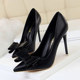 Zingj Korean Version Of Fashion Sweet High-Heeled Shoes With High Heel Delicate Show Thin Shallow Mouth Pointed Bow Single