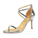 Zingj Fashion Sexy Nightclub Open Toe Metallic Cross Strap Heel High Heel Sandal Women's High