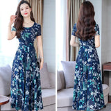 fashion floral dress waist long short sleeve a word casual