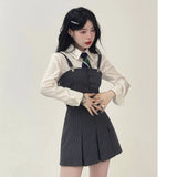 and Winter Sweet Hot Girls American College Style Suit Vest Long Sleeve Shirt with Tie Short Skirt Fashion 3-Piece