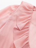 2022 Summer Women Vintage Mini Dress Long Sleeve Solid Cascading Ruffle Chiffon Female Elegant Sweet Dresses
