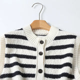 French Lazy Style Black And White Striped Knitted Vest In