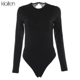 2021 Autumn Women New Elastic Soft Slim Bodysuit Backless Lace Patchwork Black O Neck Long Sleeve Sexy Skinny