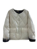 Down Jacket Short Style 2024 Winter Sweet Round Collar Grid Stitching Light Small Diamond Bread Coat Tide-Outfit