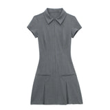 New Wide Pleated Lapel Short Fashionable Dress