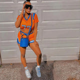 Two Piece Set Women Sexy Print Short Sleeve T-shirt+biker Shorts Summer Matching Sets Tracksuit Sweatwear
