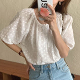 Zingj Chic Gentle Small Pure And Fresh Round Collar Stereo Jacquard Single Breasted Loose Versatile Bubble Sleeve Shirt Jacket
