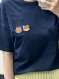 Women Fox Print Graphic Tees Summer O Neck Short SleeveCotton Logo T-Shirt Simple Casual Good Quality Tops