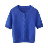 Spring Short-Sleeved Knitted Coat 6771024 Pleated Knitted Skirt