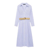 Spring Dress With Belt Striped Shirt