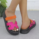 Summer New Thick Bottom Cool Slippers Large-Size Magic Sticker Outside Wearing Casual Women's