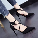 Pointed High-Heeled Women 2025 Spring New Temperament Cross-Lace Single Shoe Velvet Fine Heel Women's