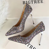 Zingj Women's Shoes High Heel Shallow Pointed Shining Sequins Sexy Thin Nightclub High