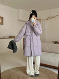 Autumn Winter New Station Hooded Down Jacket Female Long Style Reduce Age Thickening Warm White Duck Down Coat Tide-Outfit