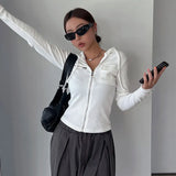Zingj Simple Casual Niche Solid Color Pocket Hooded T-Shirt Slim Zipper Thread Show Slim Cardigan