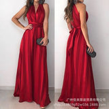 New Wish Spring And Summer Striped Straps V-Collar Sexy Evening Dress Women's