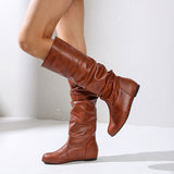 Large-Size Flat Bottom Boots 2025 Autumn And Winter New Round Head Folded High-Valley Knight Boots