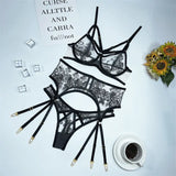 Zingj Style Sexy Underwear Sexy Female Lace Mesh Gauze Print Three-Point Type Interest Three-Piece
