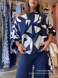 Women's Wear 2024 Summer Geometric Printed Bat Shirt INS Style Trousers Fashion Leisure