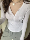 Sexy Hot Knitted T Shirt Women's Summer Tops Thin Sunscreen V-neck Short Tight White Long Sleeve Top Tshirt