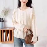Dongmen Design Sense Minority Open-Shoulder Sweater Women's 2024 Autumn And Winter New High-End Relaxed Lazy Long-Sleeved