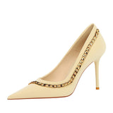 Zingj Sexy Nightclub Show Thin Heel Ultra High Heel Shallow Pointed Metal Chain Chain Women's Shoes Single