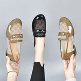 Zingj Head Net Single Shoes Women's 2024 Spring New Metal Buckle Flat-Soled Love Shoes With One Foot In Cow Lacquer