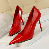 Zingj Fashion Simple Thin Heel High Heel Lacquer Leather Shallow Mouth Tip Sexy Show Thin OL Professional Women's Singles