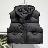 Goose Down Down Vest Female 2024 Autumn / Winter Fashion High Luxury Puff Feeling Hooded Vest To Wear Thickened Vest Tide-Outfit