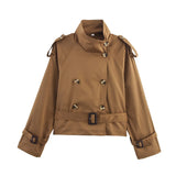Women's Clothing 2025 Spring And Autumn Collar With Belt Buckle Dress Short Wind Coat Women