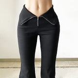 Flare Pants Women Zipper Skinny Sexy Y2k Streetwear Punk Casual Fashion Minimalist Chic Hipster All-match Females