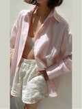 Zingj Shirt 2024 Autumn / Winter New Casual Loose Sugar Macaron Color Medium Long Striped