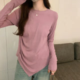 T-Shirt With Round Neck And Shoulder For Women In Autumn, The New Irregular Bottom Has A Niche Coat With A Sense Of