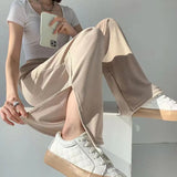 2022 Summer Women's Wide Leg Pants Korean High Waist Loose Casual Pants Woman Comfortable Cool Split Straight
