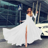 2021 Fashion Summer Sexy Women Deep V-Neck Big Dress Elegant Long Sleeved Solid Slit Vestido Lady Party Nightclub