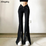 Flare Pants Women Zipper Skinny Sexy Y2k Streetwear Punk Casual Fashion Minimalist Chic Hipster All-match Females