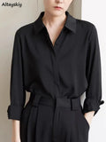 Shirts Women Autumn Office Lady Elegant Solid Casual French Style Unisex All-match Lapel Mujer Long Sleeve Fashion