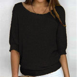 New Solid Color Round Knit Shirt Women Commuting Elegant Seven-Sleeve Top Air-Conditioning