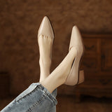 Zingj Heel Women's Shoes Spring 2023 New Thick Heel Soft Leather Shoes Soft Sole Four Seasons Shoes Simple Shallow Single