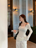 Korean Style Long-sleeved Ripped Thin Knitted Sunscreen Blouse T-shirt Tops With Small Tube Top Fashion Women's