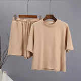 Summer Soft Cotton Sets Women Basic Casual Two Pieces T Shirts and Elastic Waist Shorts Pants Loose Solid