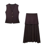 Summer New Temperament Fashion V-Neck Sleeveless Single-Claw Buckle Solid-Colored Vest Vest Women