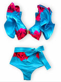 Sexy Ruffle Bikinis Women Swimsuit Print High Waist Swimwear Off The Shoulder Bathing Suit Beachwear Bandeau
